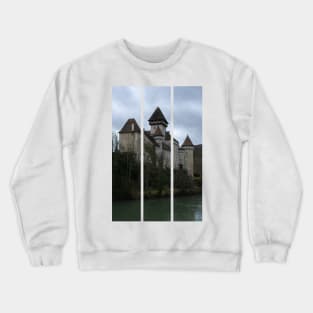 The castle of Cleron is a 14th-century castle on the river Loue in the Bourgogne-Franche-Comte. Cloudy winter day. (vertical) Crewneck Sweatshirt